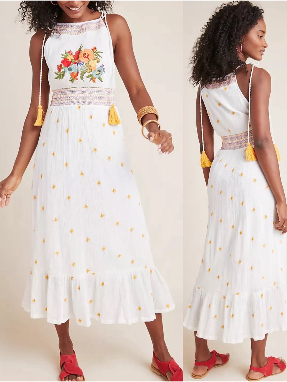 FARM Rio Anthropologie Bloom Maxi Dress S Embroidered Linen Maxi Dress